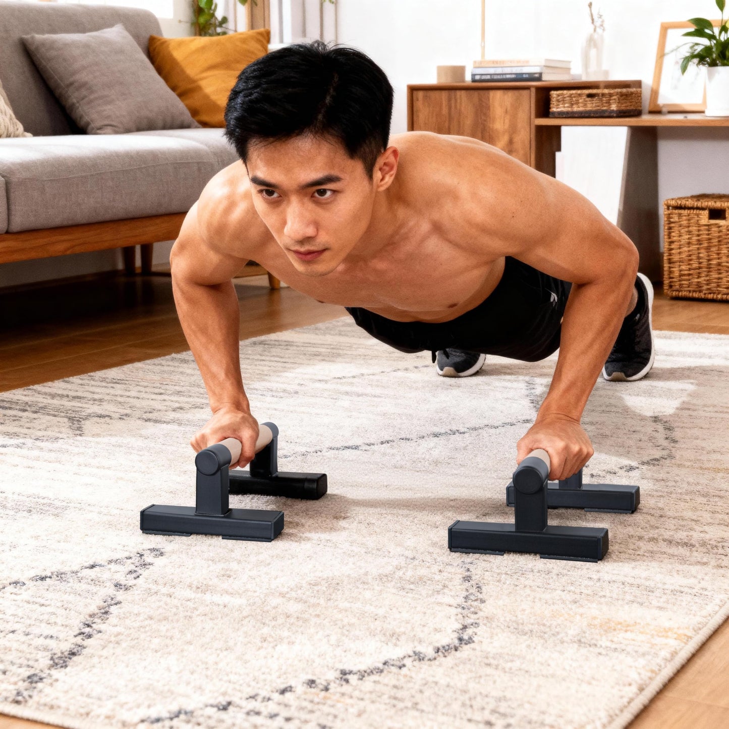 BESTWEI 1 Pair Solid Wooden Parallettes Bars for Calisthenics, Heavy Duty Metal Brackets Pushup Handles Home Floor Workout Push Up Bars, Gymnastics Handstand Training Bar 600LBS-10inch