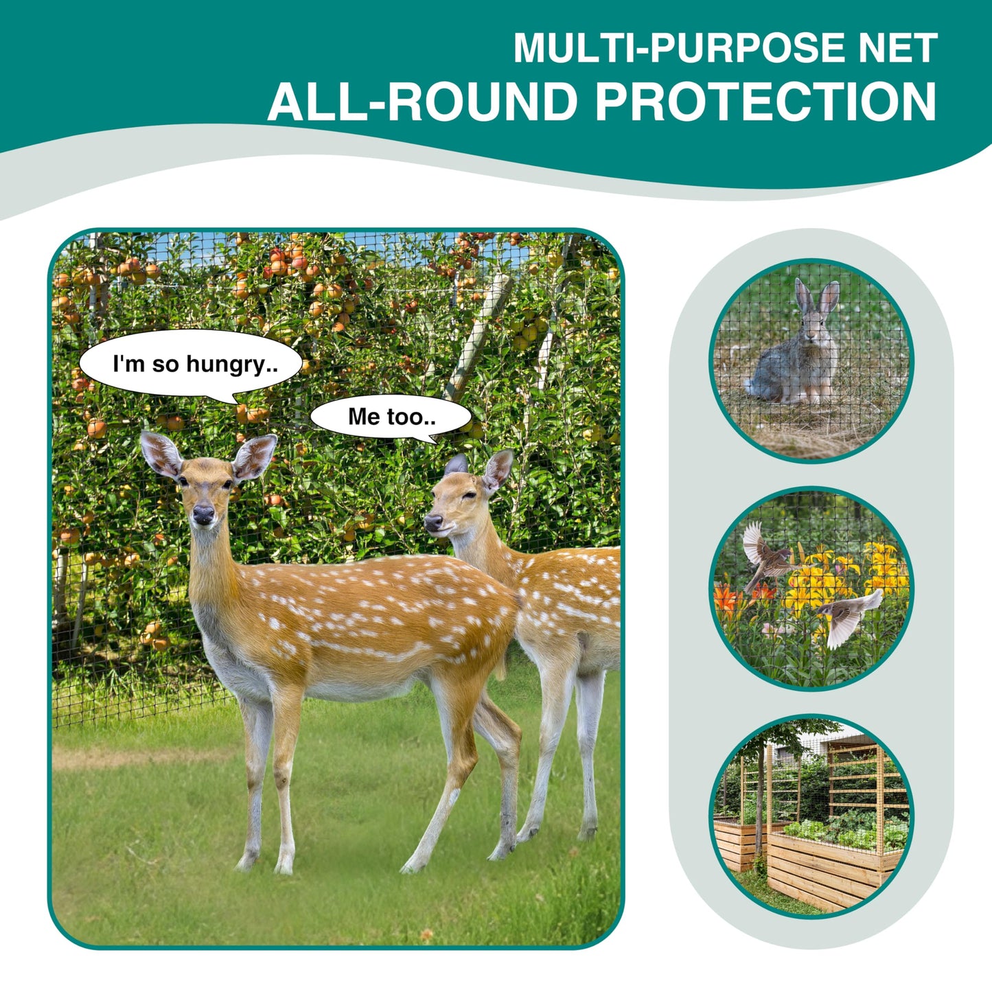 FRUITEAM 8ft×165ft Deer-Fence,Deer-Netting for Garden,Wildlife Netting,Heavy Duty Garden Fencing Roll for Plant Protection
