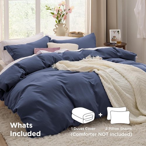 Bedsure Navy Blue King Duvet Cover Set - Oversized 3-Piece Extra Soft Prewashed Cotton-Like Polyester, 120x98 Inches with Zipper Closure & 2 Pillow Shams