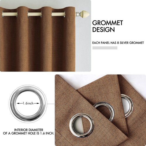 MIULEE Blackout Linen Curtains - 100% Thermal Insulated Room Darkening Drapes | Brown, 52 x 72 Inch (2 Panels)