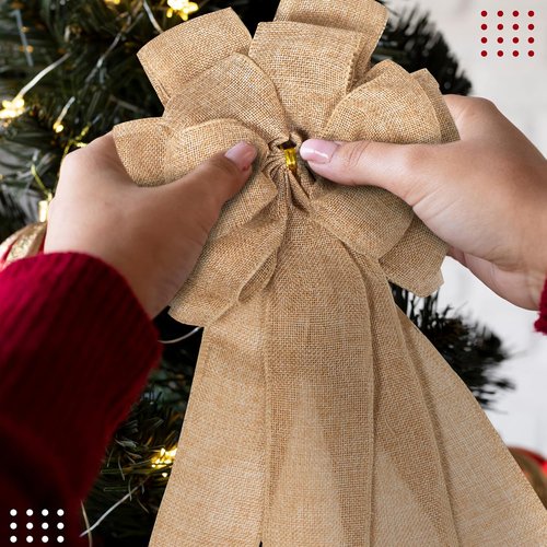Large Burlap Bow by [Brand Name] - Rustic Tree Topper for Wreaths | 14.9 x 9 Inches, Perfect for Farmhouse Decor