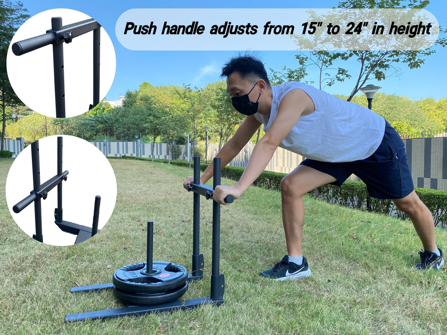shikoyi Weight Sled for Training Adjustable Handle Push-Pull Workout Sled Fitness Sled for Athletic Exercise, Speed Improvement and Strength Training