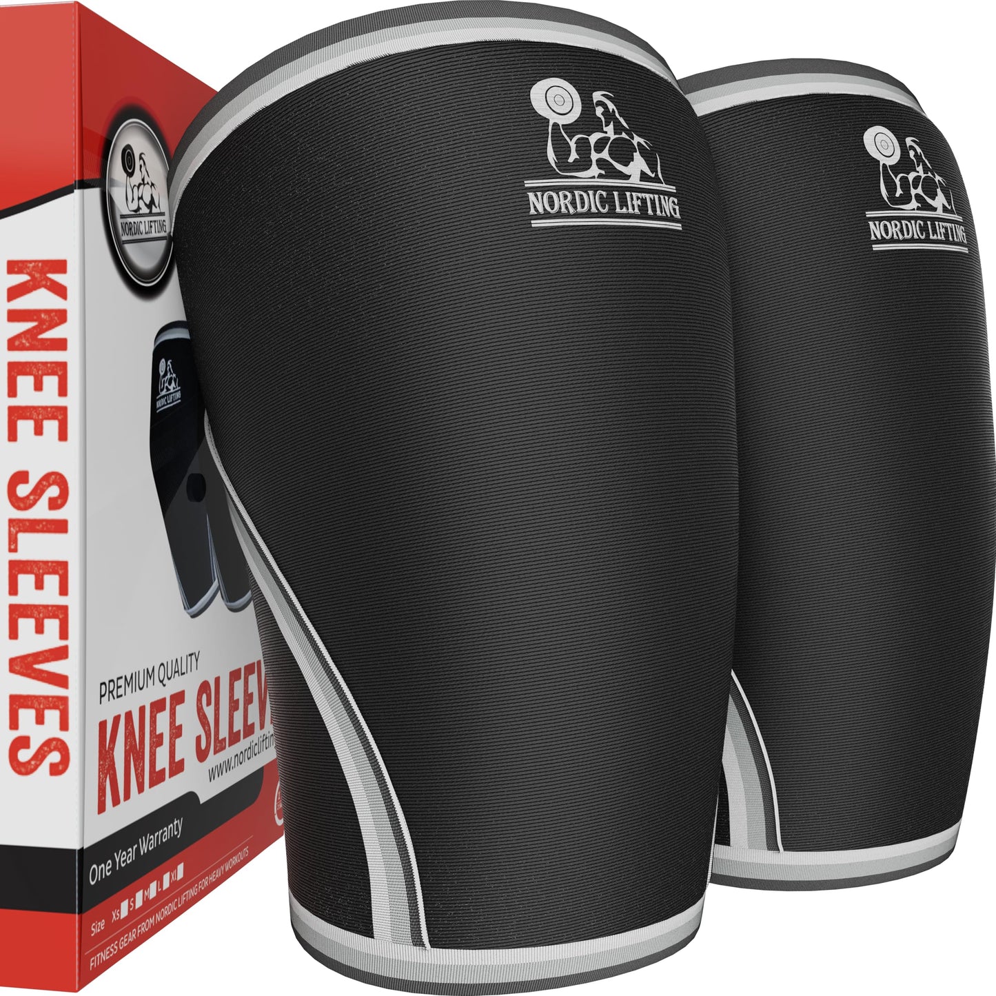 Nordic Lifting 7mm Knee Sleeves for Weightlifting & Gym (1 Pair) - Neoprene Compression Support for Squats, Powerlifting & Cross Training - USPA Approved - For Men & Women - L