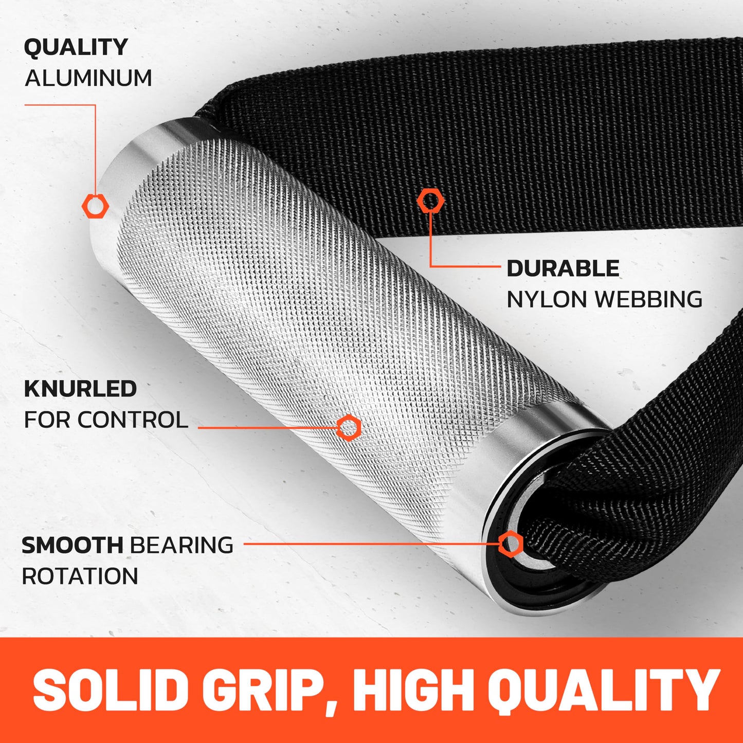 Bells of Steel Aluminum Exercise Handles for Cable Machine Attachment Premium Gym Handles for Functional Trainers, Smooth-Bearing Rotation, Light Knurling Grip, Rust-Resistant, Sold in Pairs