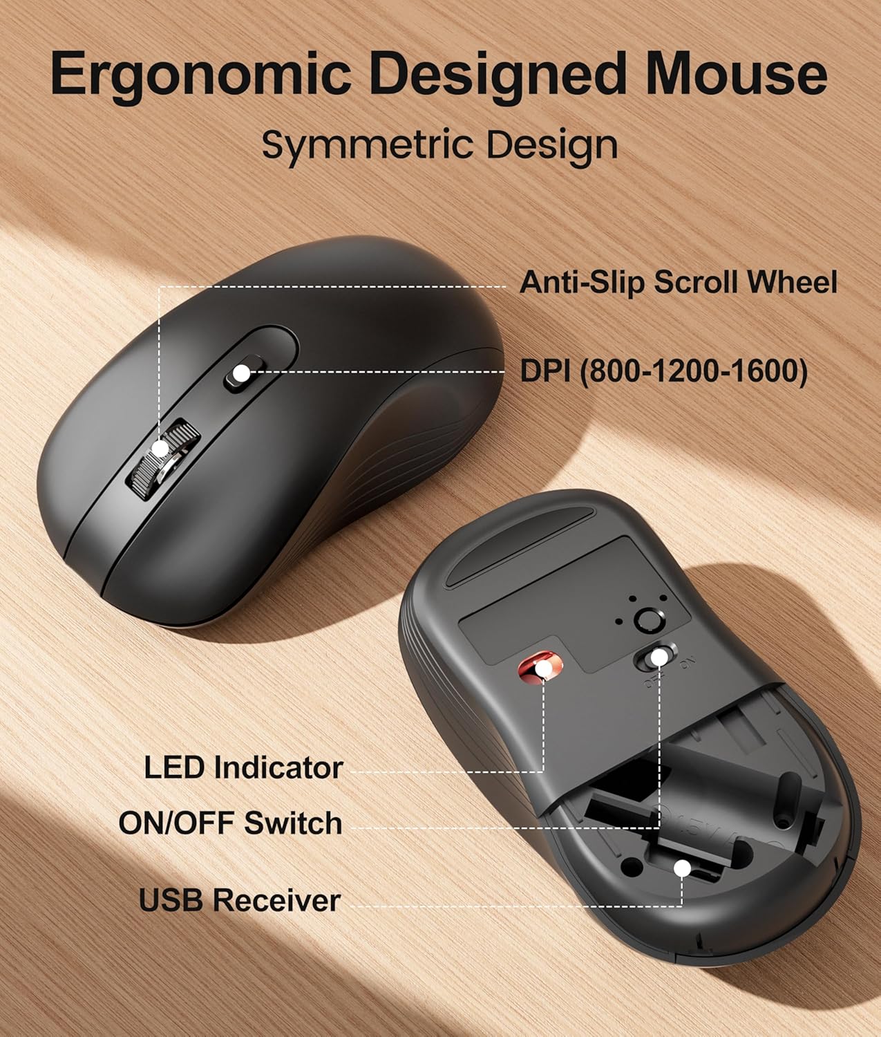 Hamile 3-Level 2.4GHz Quiet Wireless Keyboard and Mouse Combo DPI Silent Mouse, Full-Size Ergonomic Wrist Rest