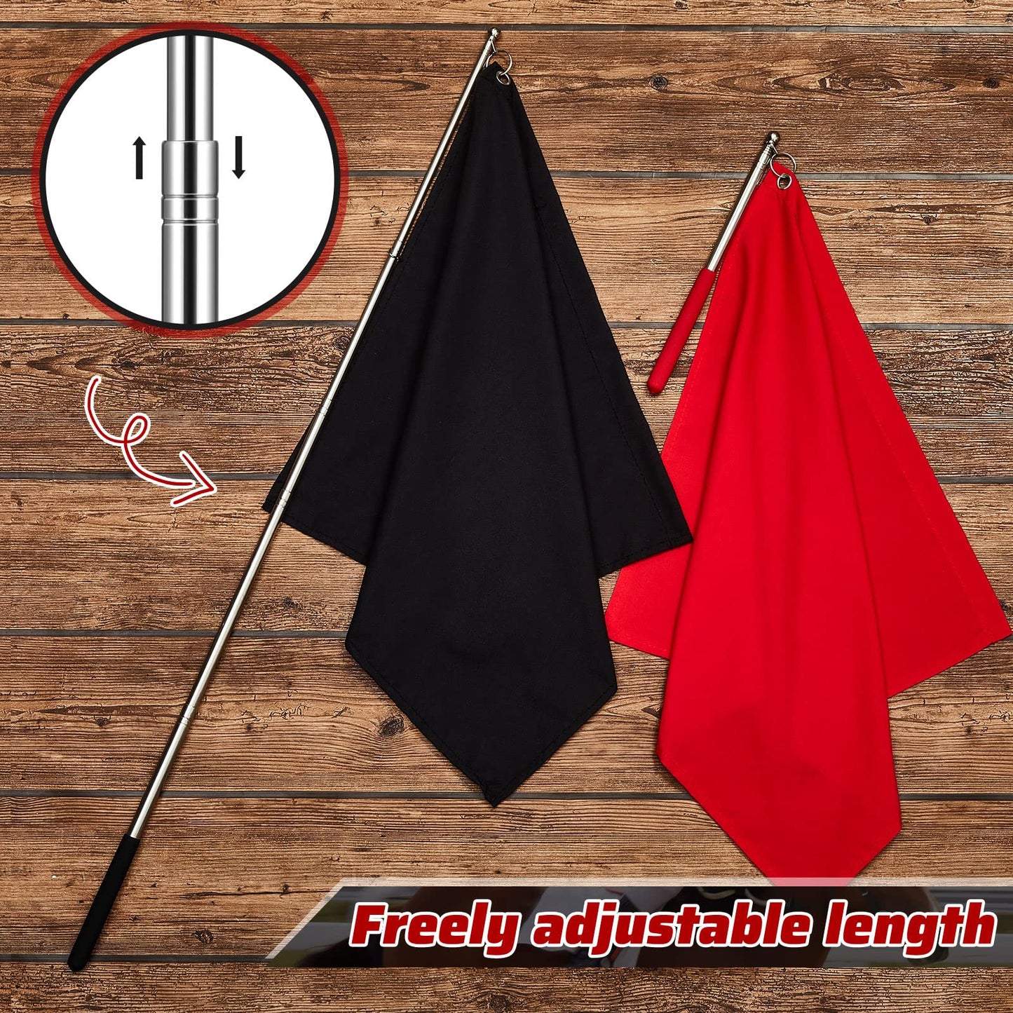 Sunnyray 48" Horse Training Flag Horse Training Equipment with 4 Feet Replacement Flags and Telescopic Handheld Flagpoles, Red, Black
