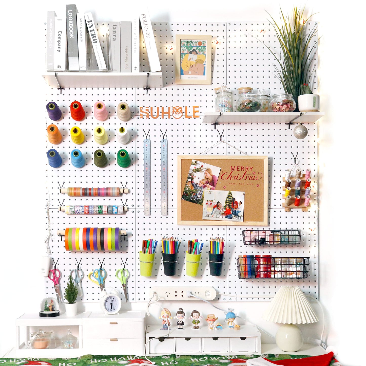 HUHOLE 40 Pack Pegboard Hooks J-Hook – 1 Inch Silver J Hooks for Pegboard – Heavy Duty Peg Board Hooks for Hanging Jewelry, Keys, Retail Items & Small Tools – Fits 1/8” & 3/16” Pegboards