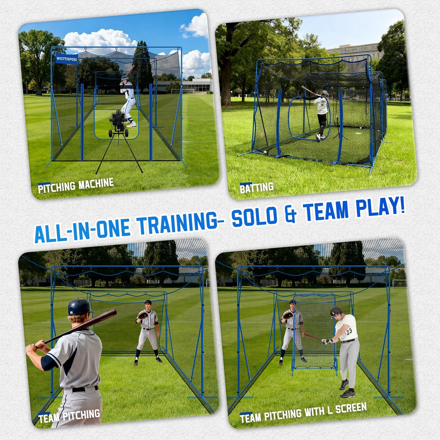 20ftx10ftx8ft Baseball Softball Cage with Hitting Net,Dual Sided 7-Ply Netting for Batting/Pitching/Fielding,Heavy-Duty Metal Frame and Windproof Ropes for Backyard Outdoor Indoor