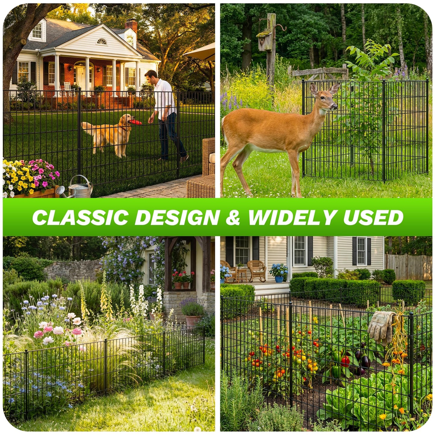 Toolterritary 10 Panels No Dig Garden Fence with Gate, 48in(H) x 25ft(L) Rustproof Metal Animal Barrier Fence, Outdoor Decorative Yard Fencing with Ground Stakes for Dogs, Rabbits, Patio