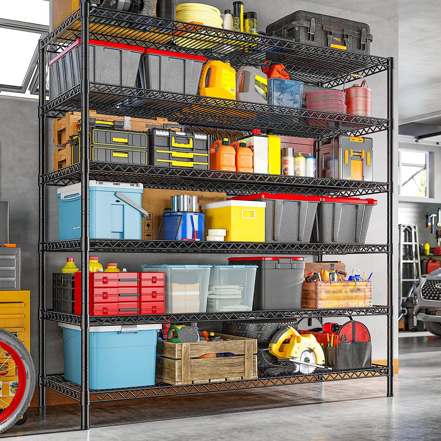 REIBII 83" H Storage Shelves 3840LBS Metal Shelving Unit 6 Tier Wire Shelving Commercial Adjustable Garage Shelving Heavy Duty for Storage Rack for Pantry, Garage, Kitchen, 83" H x 55.5" W x 18" D
