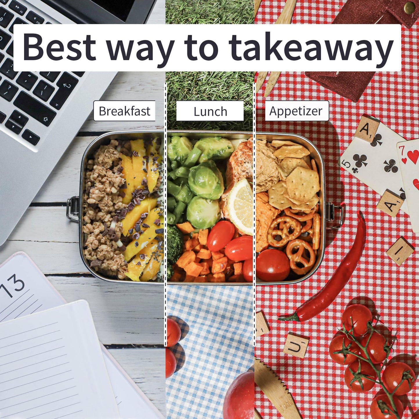 Bambaw Stainless Steel Bento Box 27 oz, Metal Lunch Box with Compartments, Leakproof Stainless Steel Lunch Container, BPA free Dishwasher Safe Metal Lunchbox