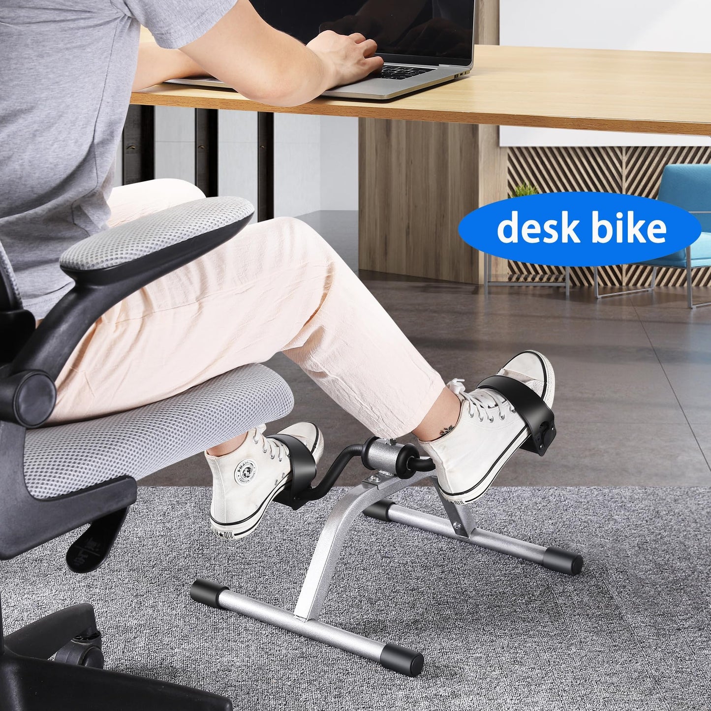 RYGEO Pedal Exerciser Mini Exercise Bike for Leg and Arm Recovery Exercise Lightweight and Portable Floor Bike(Silver)
