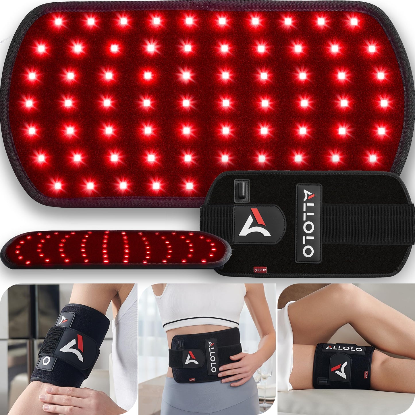 ALLOLO Red Light Therapy for Body, 3 in 1 LEDs Red Light Therapy Belt with Timer Remote Control, 660nm 850nm Infrared Light Therapy Pad for Body Waist Shoulder Knee, 12.6" x 6.3" Large Area