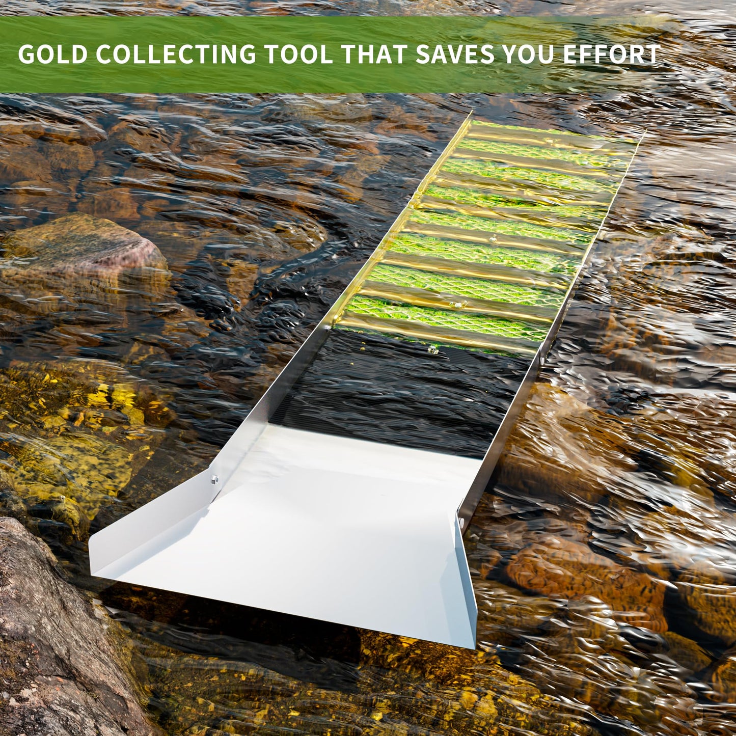50 Inch Folding Aluminum Sluice Box Gold Panning Kit with Miner's Moss, Portable Lightweight Gold Prospecting Tool for River & Creek Dredging