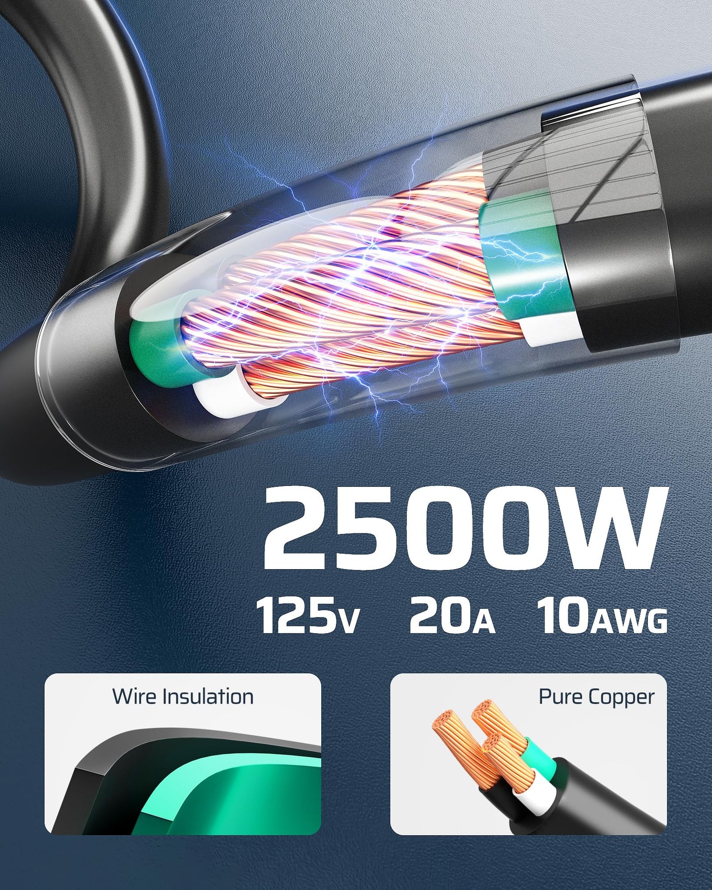 DEWENWILS 20Amp Retractable Extension Cord Reel, 30FT 2500W Heavy Duty Power Cord Reel, 10AWG/3C SJTW Industrial Cable, 4 Grounded Outlets, 180° Swivel Bracket for Garage Workshop Construction Site