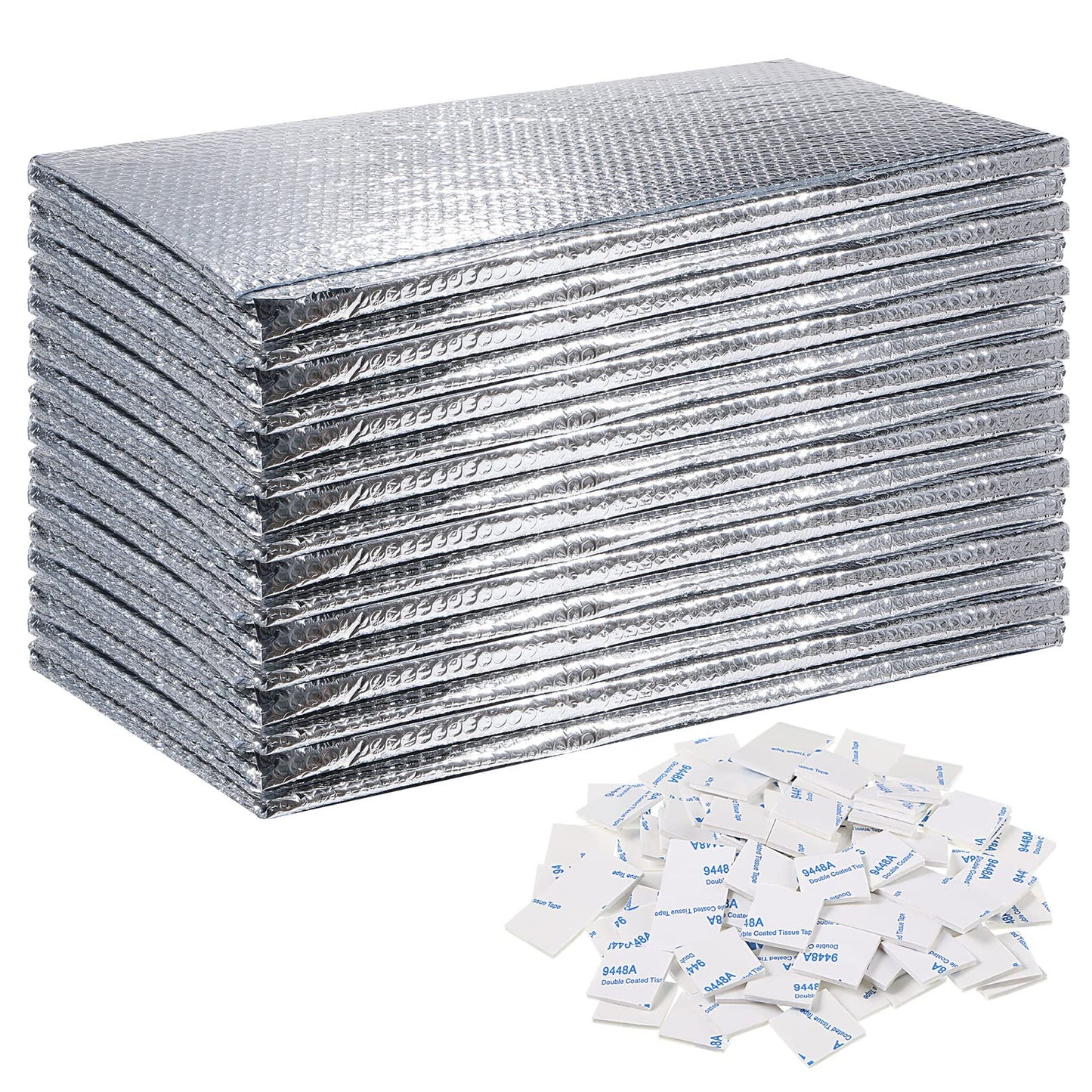 Gerrii 16 Pcs Garage Door Insulation Kit Double Bubble Insulation Panels Reflective Film Aluminum Radiant Barrier Thermal Shield with Adhesive Tape for Garage Greenhouse Attics Walls (24 x 54 Inch)