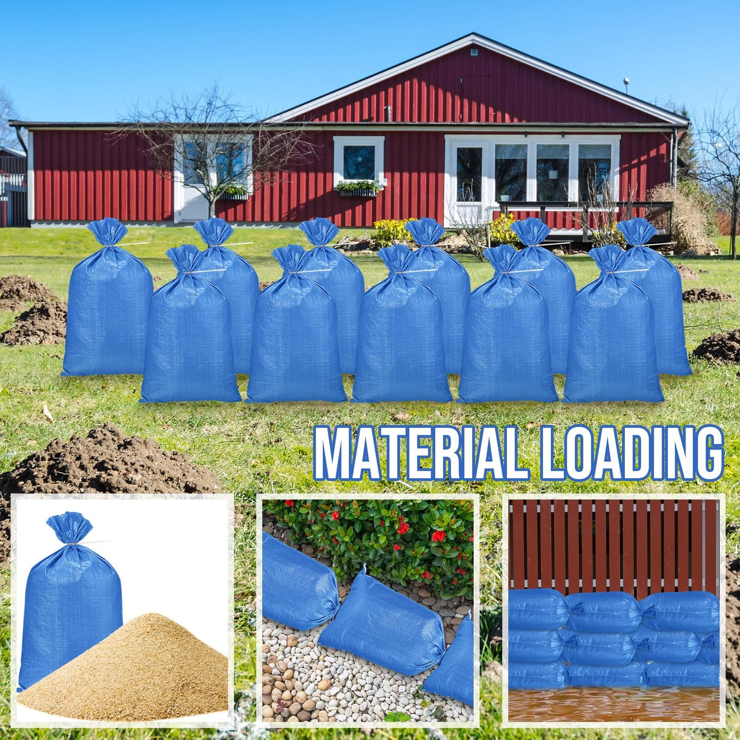 Yoojahow 50 Pcs Sand Bags for Flooding Sandbags Empty Poly Sandbags 18"x29" Heavy Duty Woven Sand Bag Sacks 100lb with Cable Zip Ties for Flood Protection Erosion Control Hurricane Barrier(Blue)