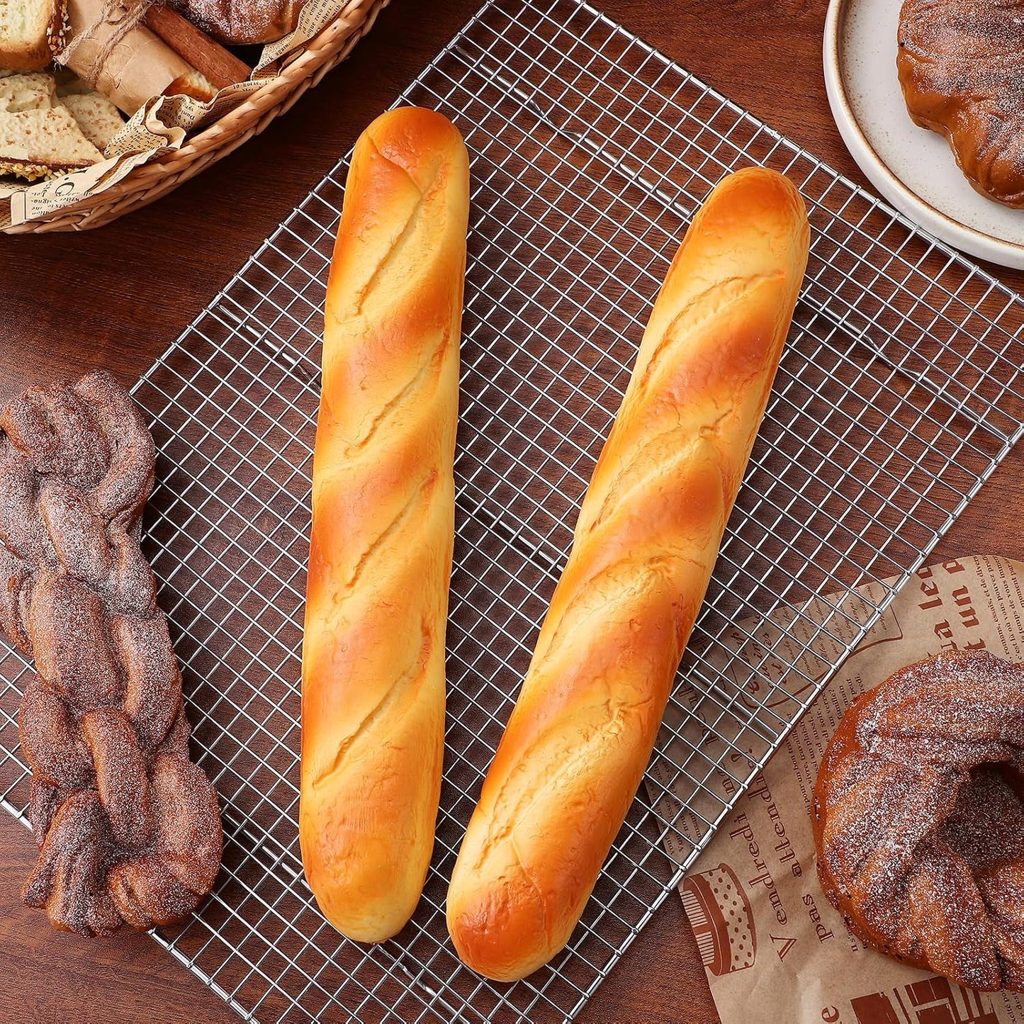 2-Pack 13.58In jojofuny Artificial French Baguette Realistic Pu Fake Bread Loaves for Kitchen Decoration Bakery Display