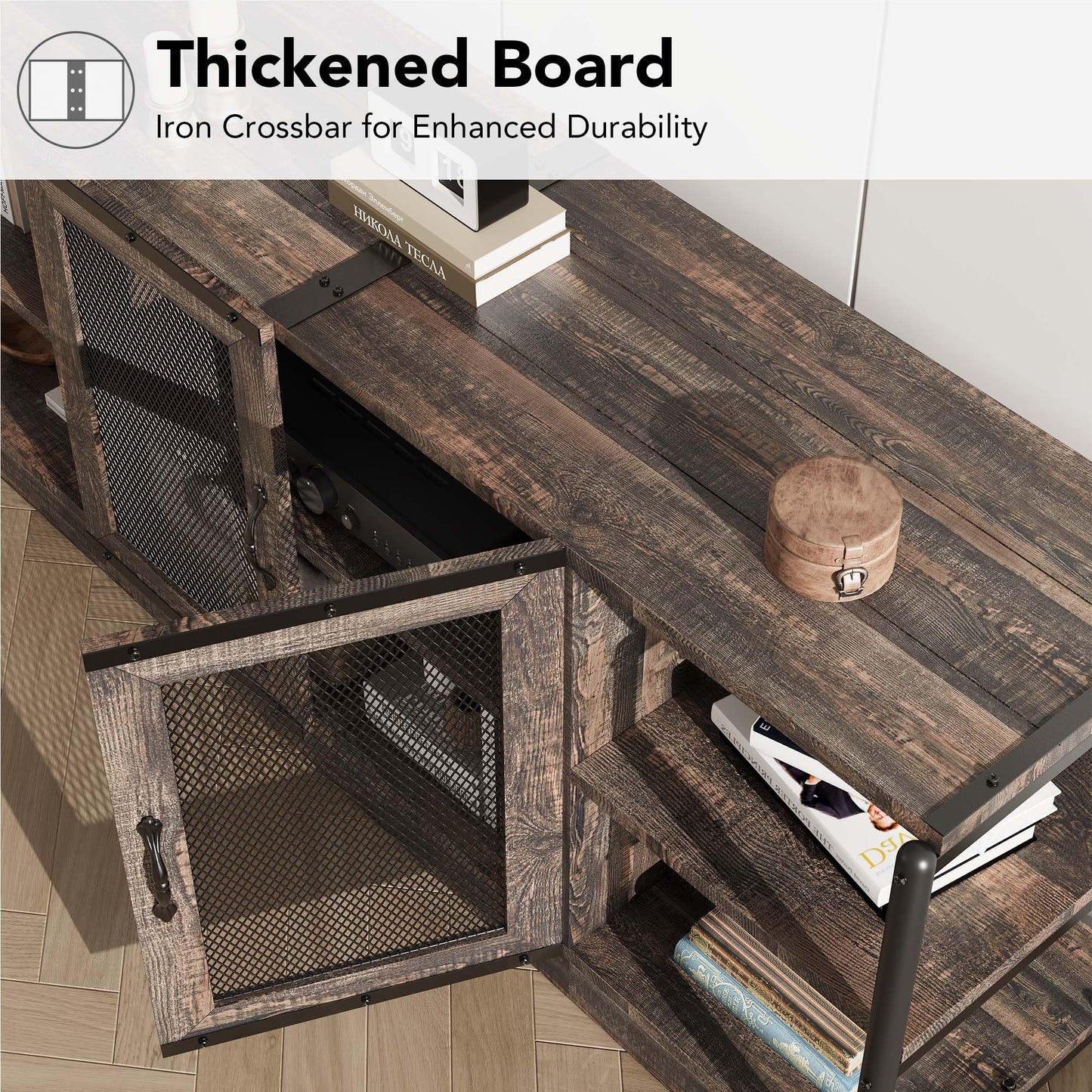 IDEALHOUSE Farmhouse TV Stand for 65/75 inches TVs, Entertainment Center with Storage Cabinet, Industrial Media Console Cabinet Table, Living Room Media Furniture, Rustic Oak