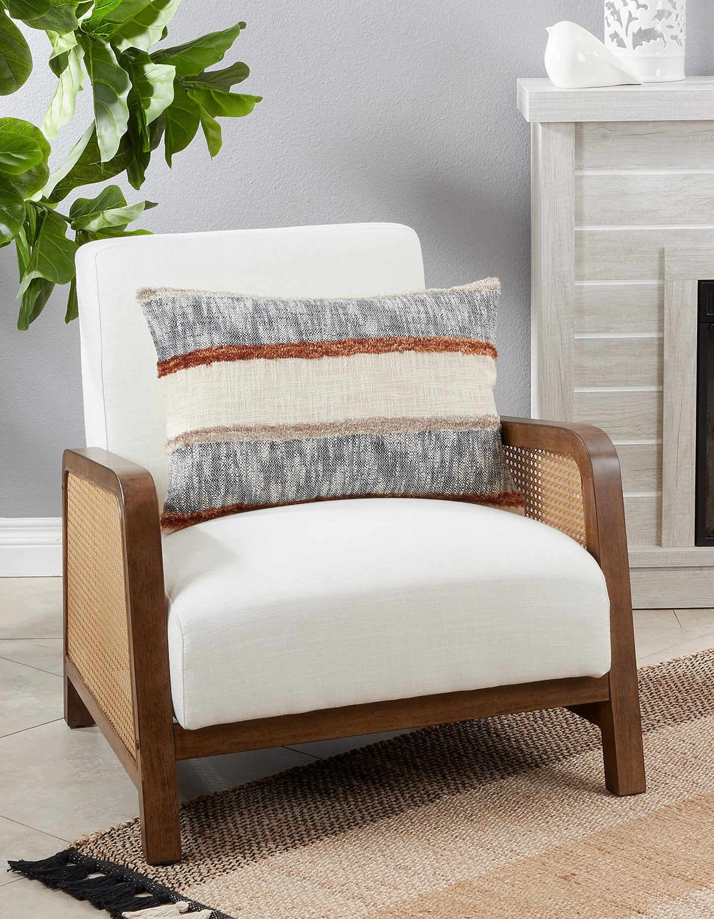 SARO LIFESTYLE Gerard Collection Horizontal Striped Design Pillow Cover, 16"x24", Multi