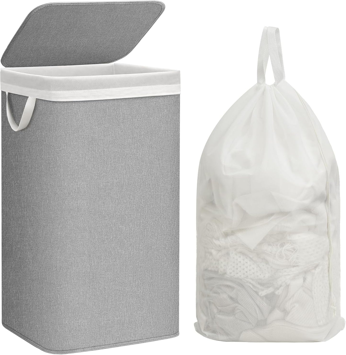 Storage Maniac Metal Frame Laundry Hamper - 90L Tall Basket with Lid & Removable Bag | Gray