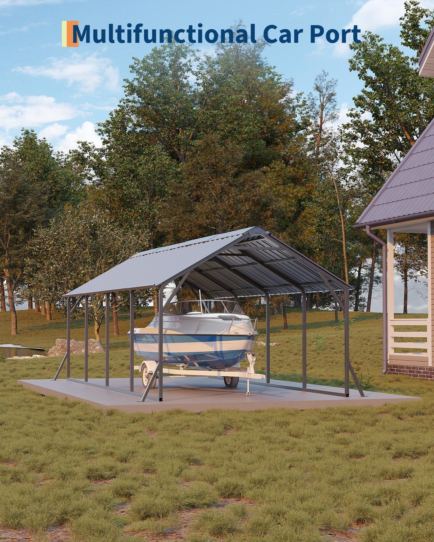Garveelife 11 ft x20 ft x9 ft Vertical Roof Metal Carport, Heavy Duty Steel Car Ports for All-Weather, for Full-Size Pickup Trucks, Boats, and Tractors