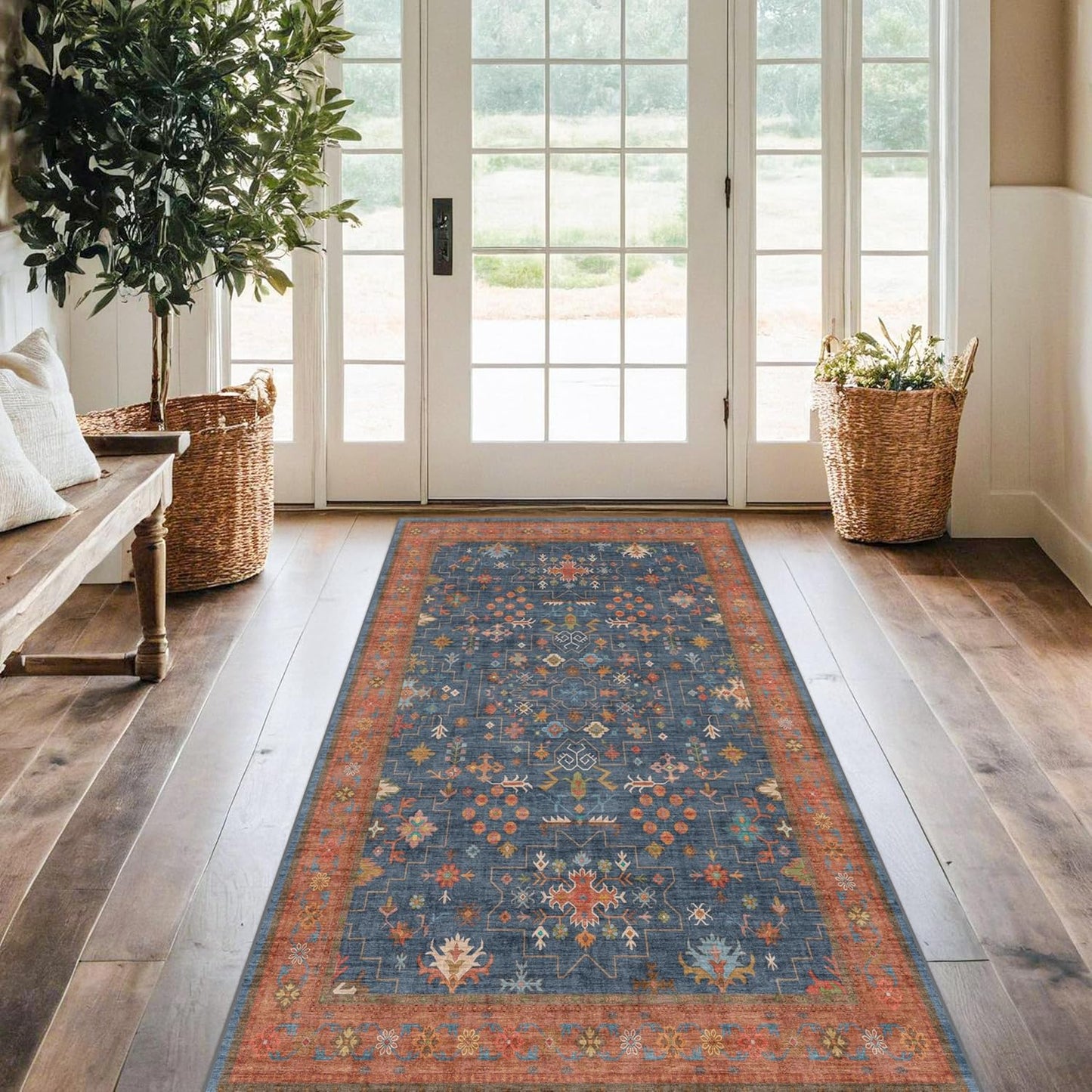 Regine Switzerland Washable 4x6 Area Rug - Stain Resistant Non-Slip Design for Living Room & Kitchen (Navy Blue)
