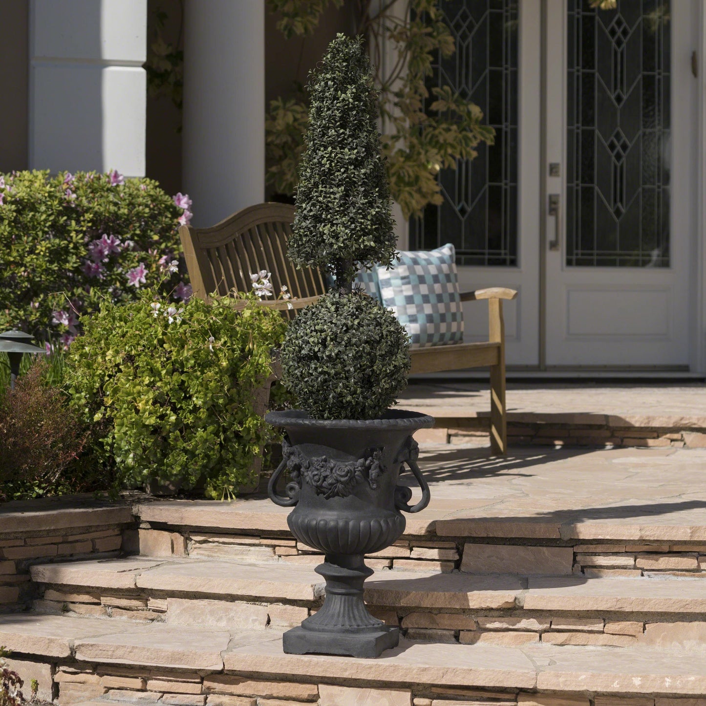 Gubaiao Antique Black Magnesium Oxide Urn Planter, Elegant Decorative Outdoor Garden Patio or Indoor Vase, Ready to Use, 17.3L x 17.3W x 24H Inches
