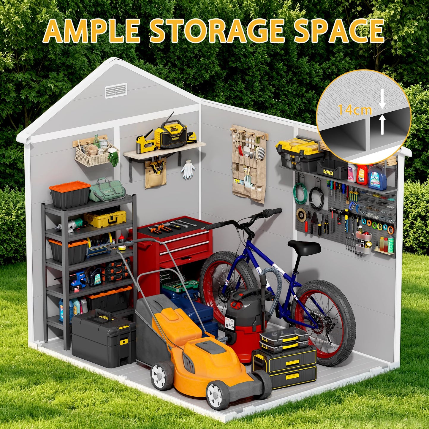 PIPLEO 6x8 FT Resin Outdoor Storage Shed with Floor, Plastic Garden Storage Shed with Lockable Door & Vent, All Weather Versatile Tool Shed for Backyard, Patio, Lawn, Cloud Gray (6x8 FT)