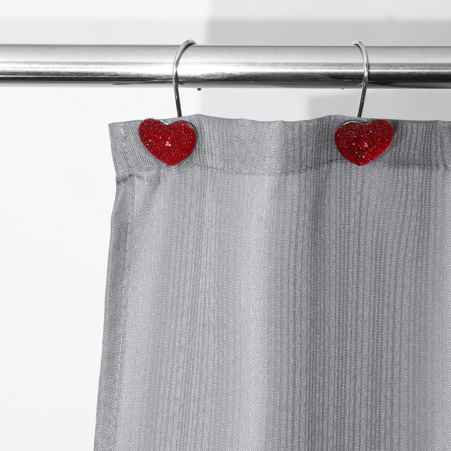 Valentines Day Shower Curtain Hooks: Red Heart Shower Curtain Hooks - Luxury Sparkly Crystal Rhinestone Decorative Stainless Steel Shower Rings Hangers for Christmas Holiday Women Girls Bathroom Décor