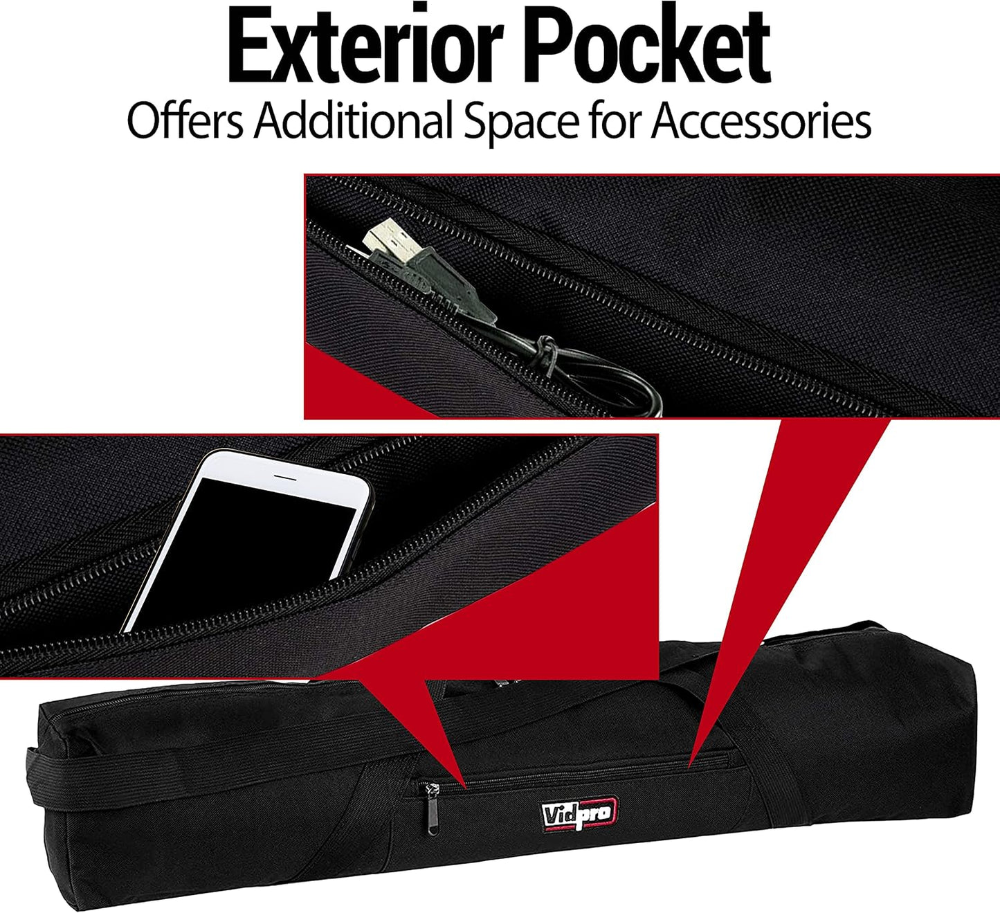 TC-45 45 Inches VidPro Tripod Carrying Case - Heavy Duty Nylon Bag with Shoulder Straps and Handles - Compact Case