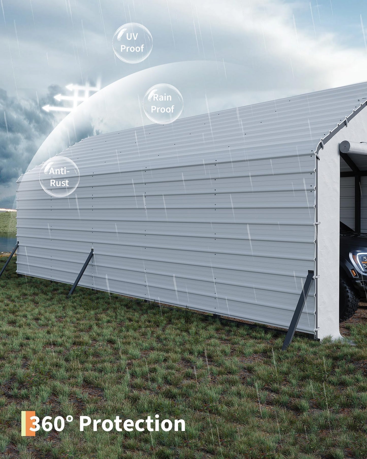 GarveeLife Ribbed Metal Roofing Panels, 140 ft², 64.2'' L x 19.7'' W, 29 Ga. Galvanized Steel Ribbed Panels for Gazebos, Carports, Garages, Chicken Coops, Storage Sheds, and Stables, 16 Pcs, White