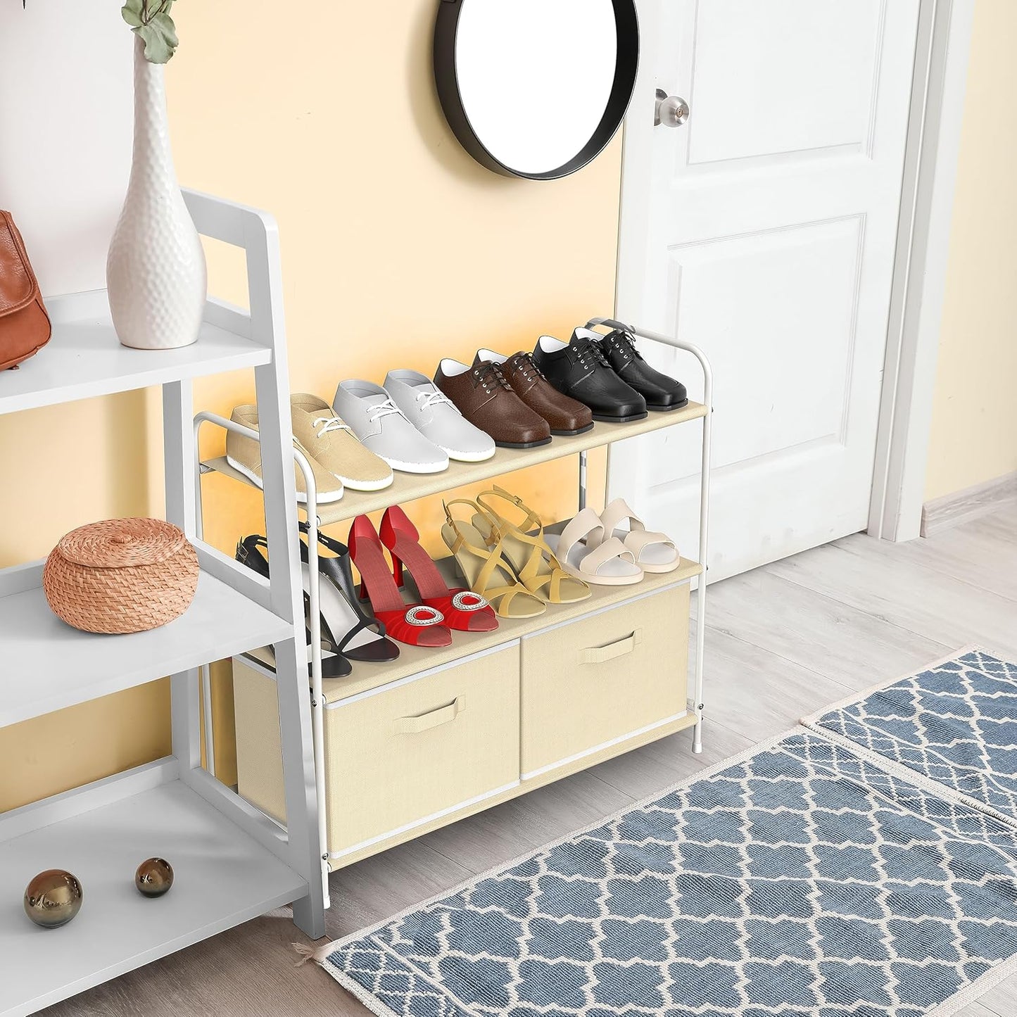 Simple Houseware 3-Tier Closet Storage Organizer - Beige with 2 Convenient Drawers