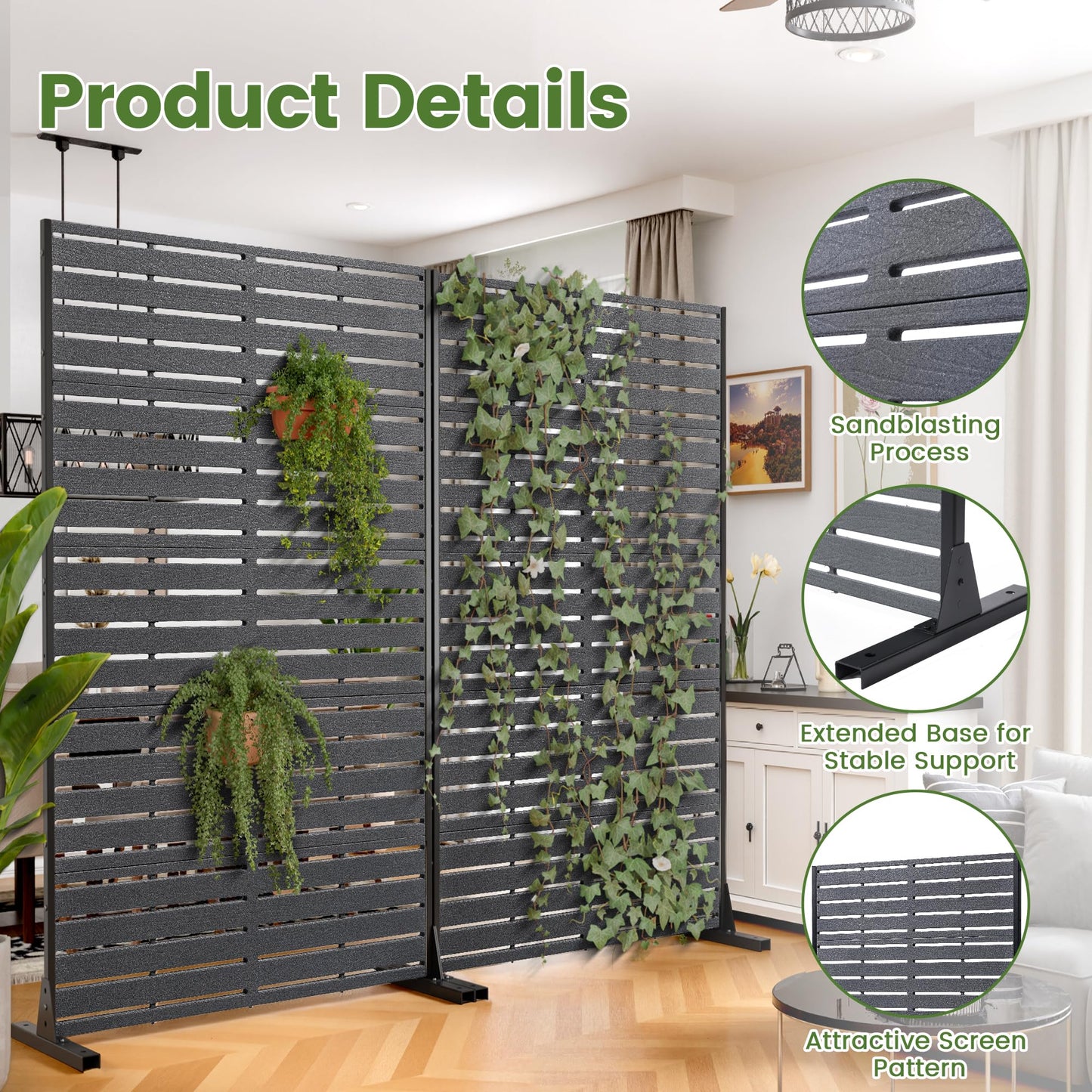 Diyfire Privacy Screen Outdoor 60" H HDPE Decorative Freestanding Privacy Panel, Garden Divider Panels with Sandblasting Louvered Design, Privacy Screens Fence with Stand for Outside, Patio, Balcony