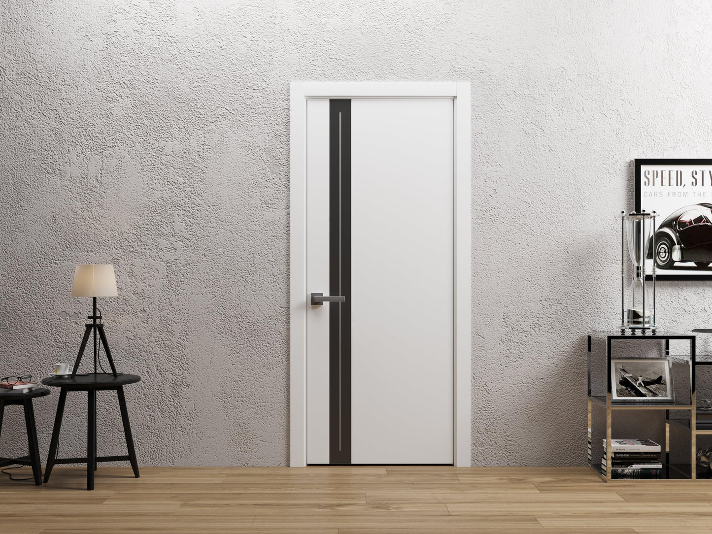 Sartodoors Interior Door 4440 Slab White with Frosted Glass Solid Wood with Honeycomb core Modern Design 30 x 96 in