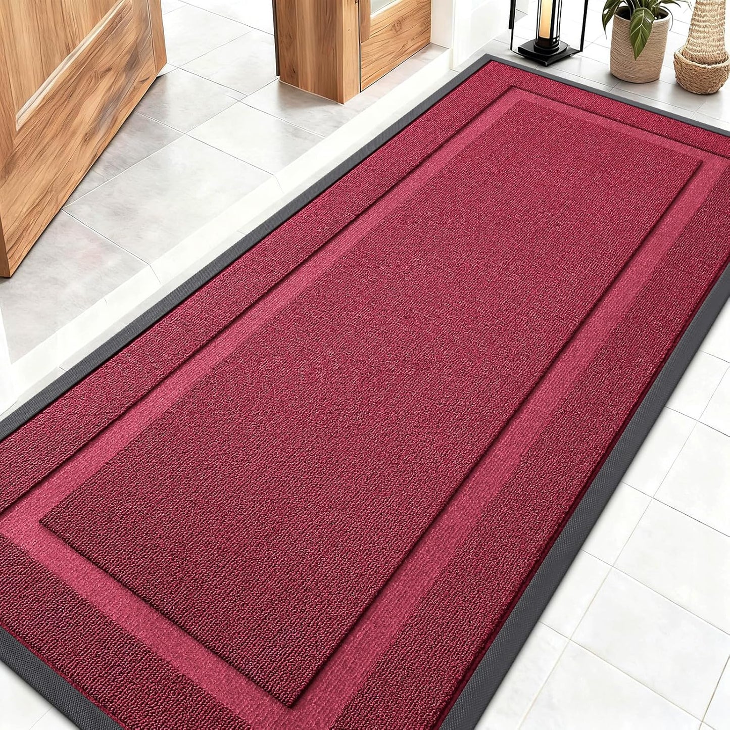 OLANLY Waterproof Front Door Mat - All-Season Indoor/Outdoor Doormat, Easy Clean, 59x23, Burgundy