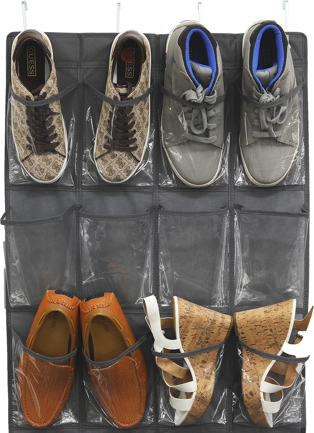 Simple Houseware 24-Pocket Over The Door Hanging Shoe Organizer - Large Clear Pockets, Dark Gray (56" x 22.5")