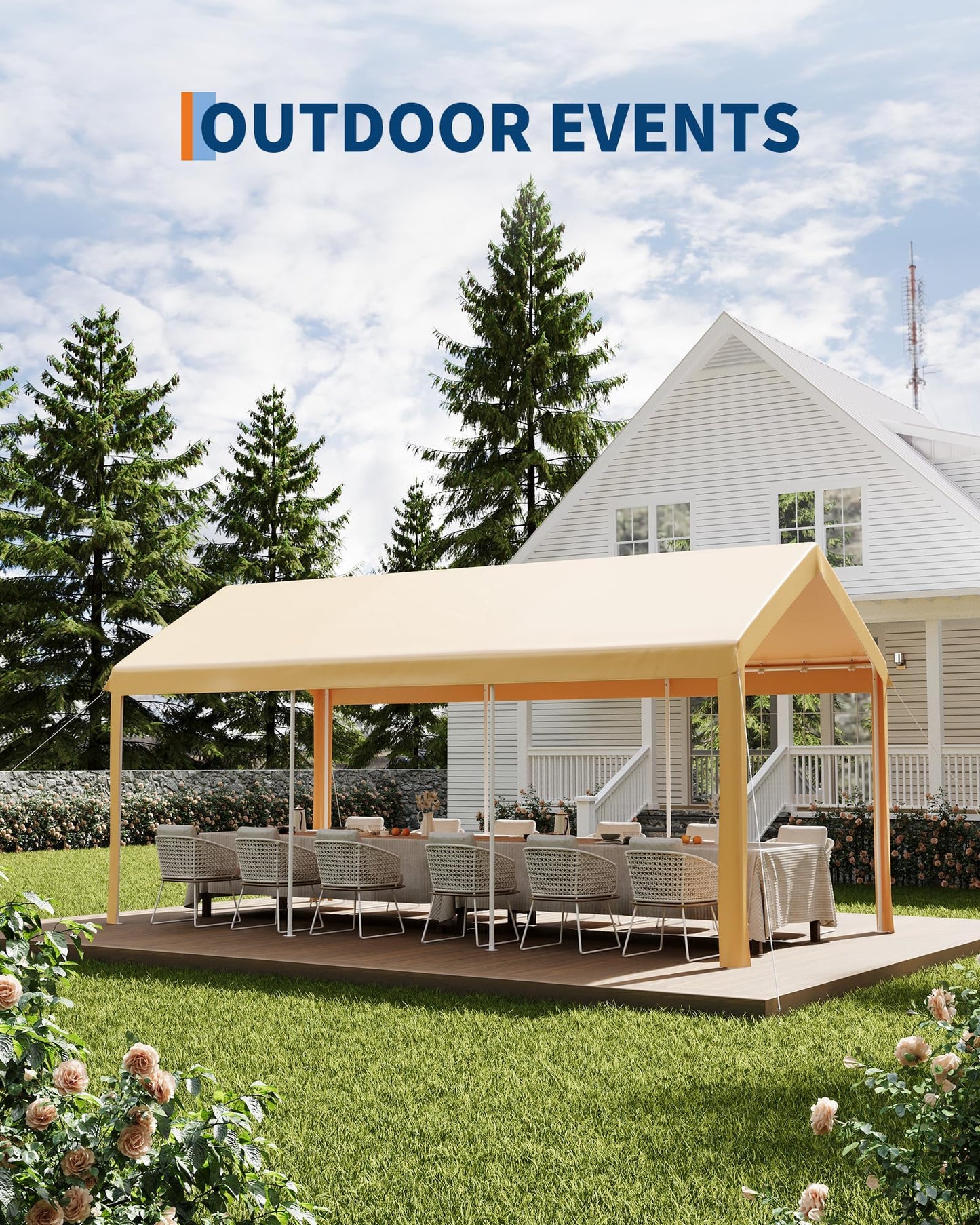10x20 ft Heavy Duty Carport with Galvanized Steel Frame, Outdoor Car Canopy with 3-Layer UV-Resistant & Water-Resistant PE Cover, Portable Garage for SUV Truck Boat Outdoor Party, Khaki