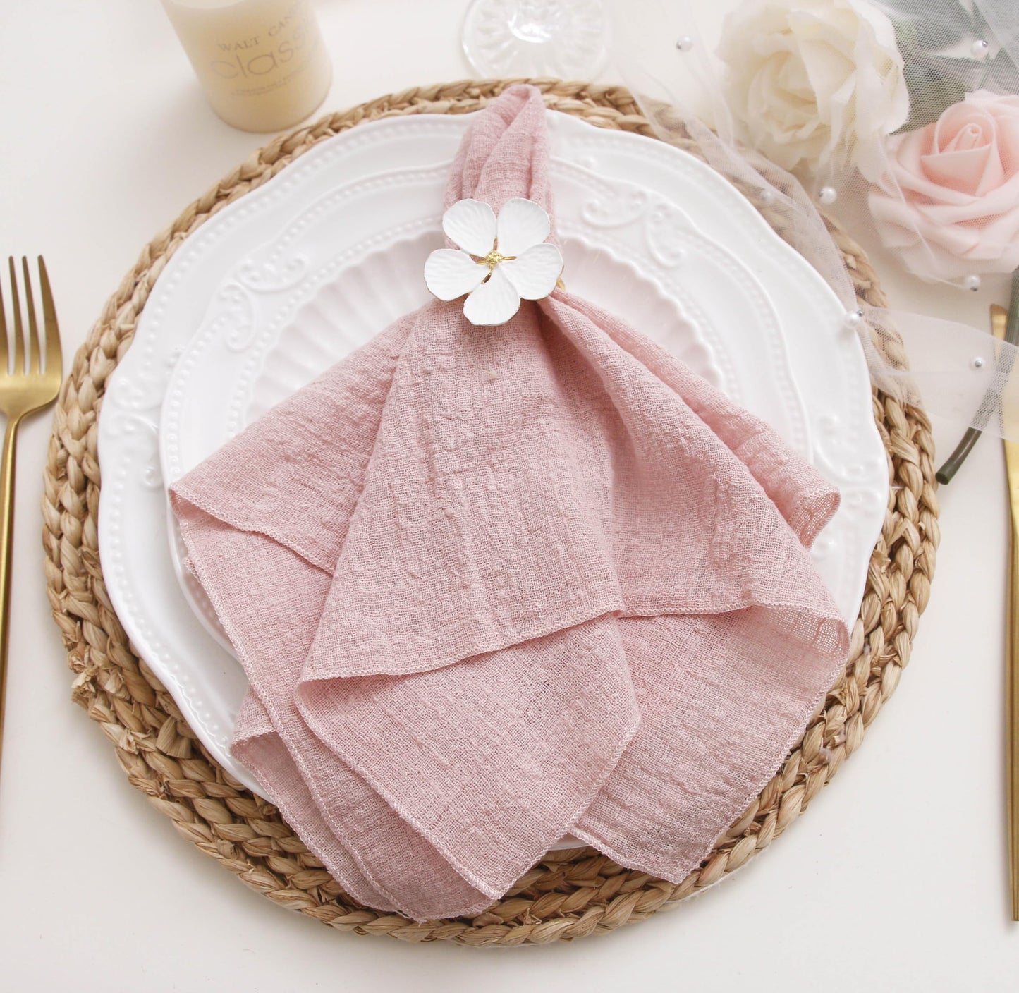 Dinner Cloth Napkins Set of 10,Gauze Napkins 100% Soft Cotton,Washable Spring Easter Cloth Napkins for Wedding Decorative Bridal Shower Family Everyday Use,40 * 40cm (16 * 16 inches),Dusty Pink