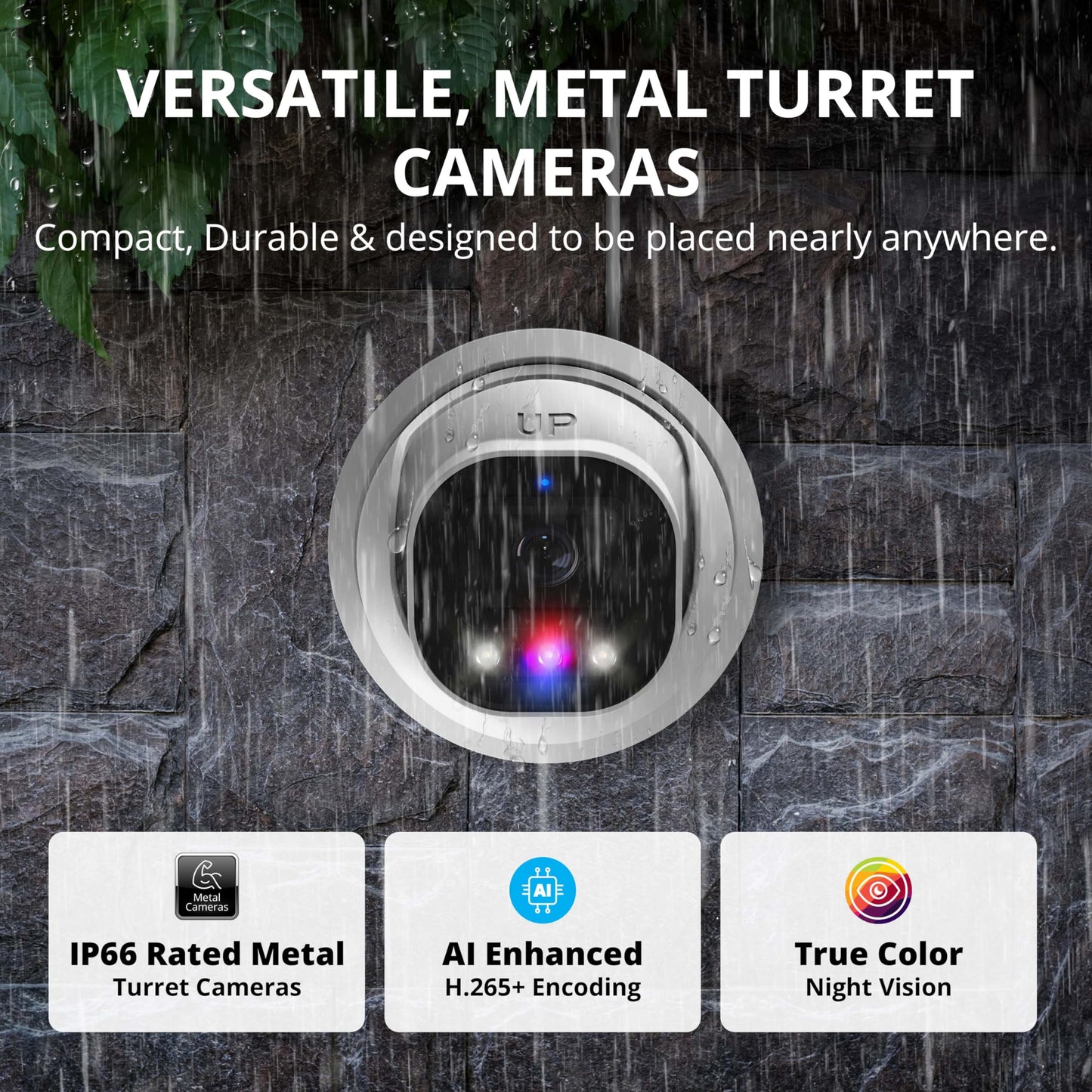 Defender AI Powered Sentinel Pro Turret 8CH NVR PoE Security Camera System, 4pc Metal Turret Cameras, 109° Wide Angle, IP66 Rated, Audio Recording, Web Viewing, 1TB HDD, Works w/Empower App