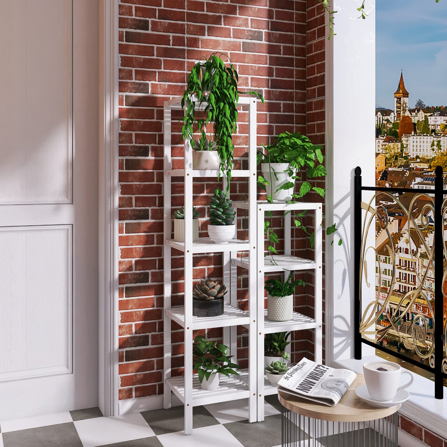 SMIBUY Bathroom Storage Shelf, 4-Tier & 5-Tier Bamboo Rack Organizer, Multifunctional Shelving Unit for Living Room Bedroom Kitchen (White)
