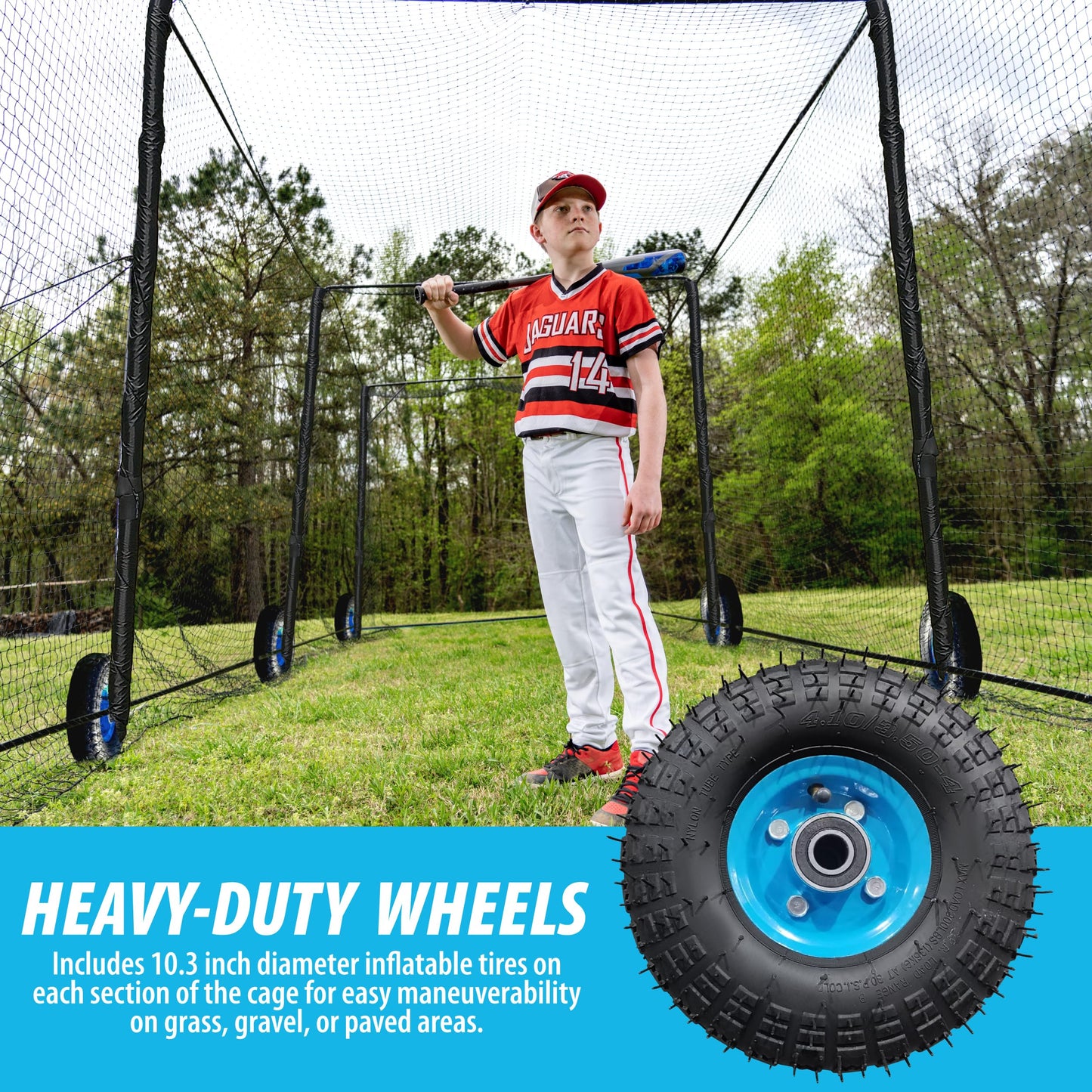 Heavy Duty Baseball & Softball Batting Cage with Wheels – Commercial-Grade Portable Batting Cage for Backyard, Driveway, Training & Club Use | Multi-Sport Practice | Easy Setup (20 FT)