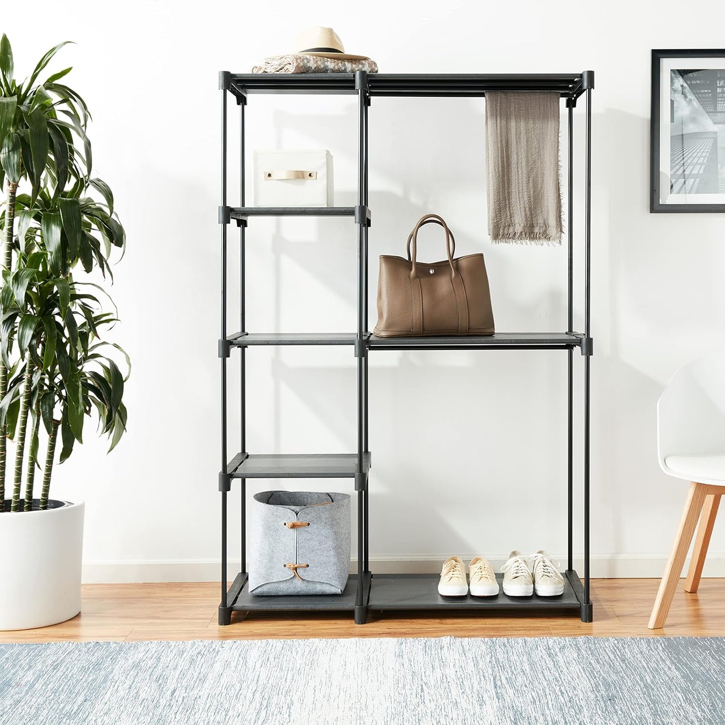 SONGMICS Portable Closet - Freestanding Clothes Organizer with Shelves & Hanging Rods | Black, 44.1 x 16.9 x 65 Inches