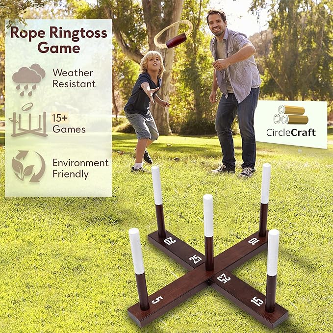 Outdoor Ring Toss Game for Adults - Perfect Lawn and Backyard Game for Adults and Family - Outdoor Yard Games for Fun Activities on Easter and Festivals - Wooden Ring Toss with Carrying Case