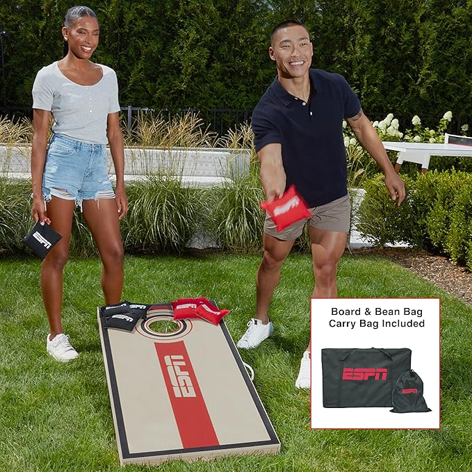 ESPN Solid Wood Cornhole Board Set, Includes Bean Bags and Travel Case, Ideal for Outdoor Games