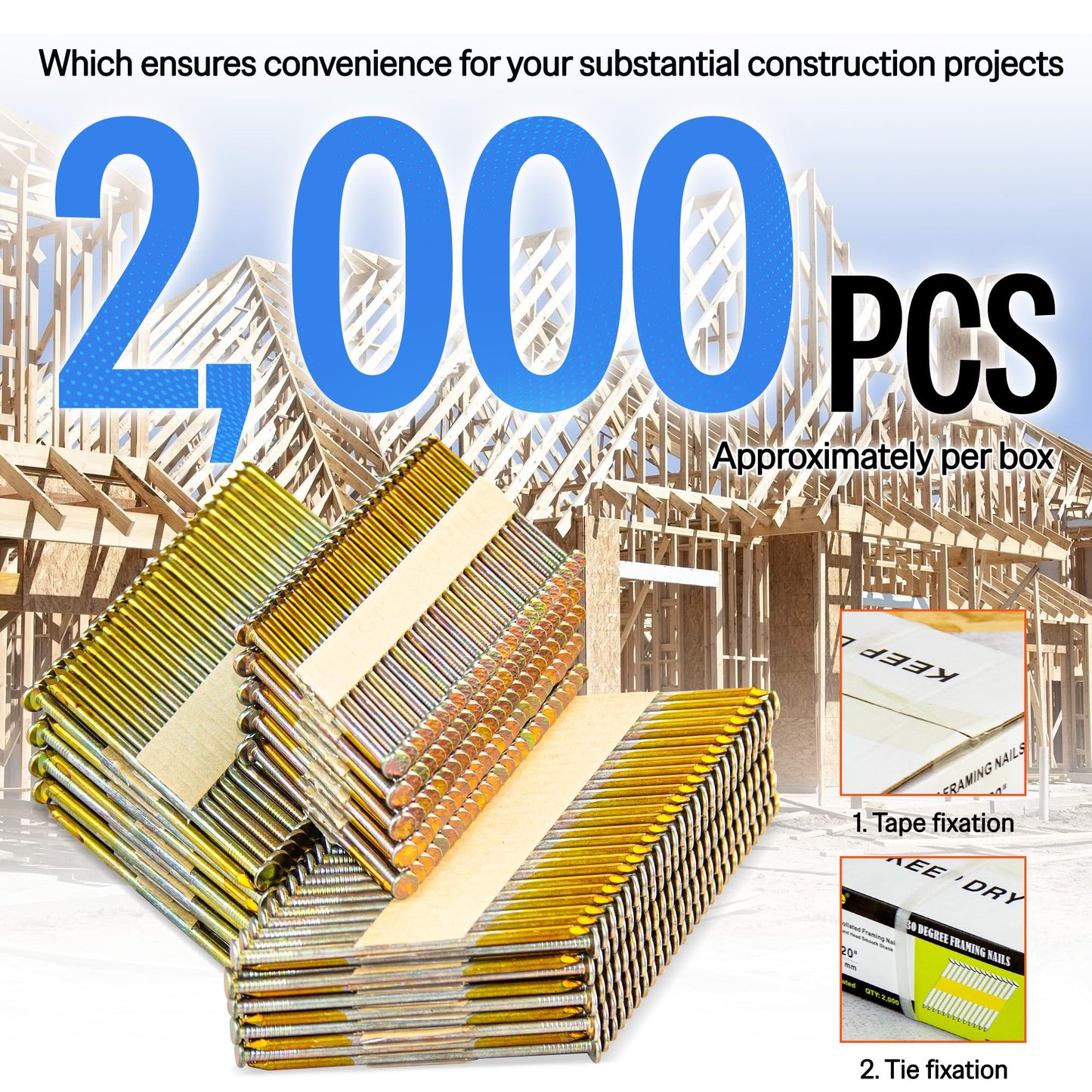 meite 30 Degree Framing Nails 3 Inch Electro-Galvanized Paper Collated Nails for 30-34 Degree Framing Nailer, Offset Round Head Smooth Shank Framing Nails for Wall Stud Sheathing Decking 2,000PCS