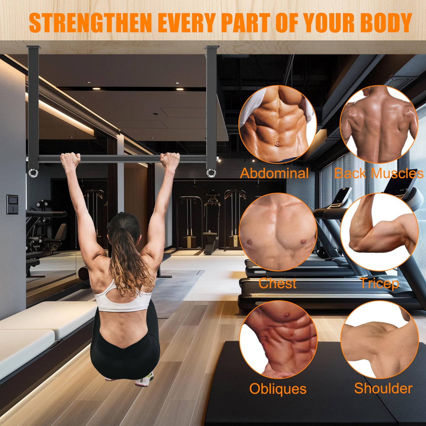 HWOOUSA Ceiling Mounted Pull Up Bar, 700 LBS Heavy Duty 4 Adjustable Pull Up Bar, 24" Rafter Pull Up Bars, Ceiling Joist for Garage/Gym/Basement with Comfortable Grip & Round Anchors