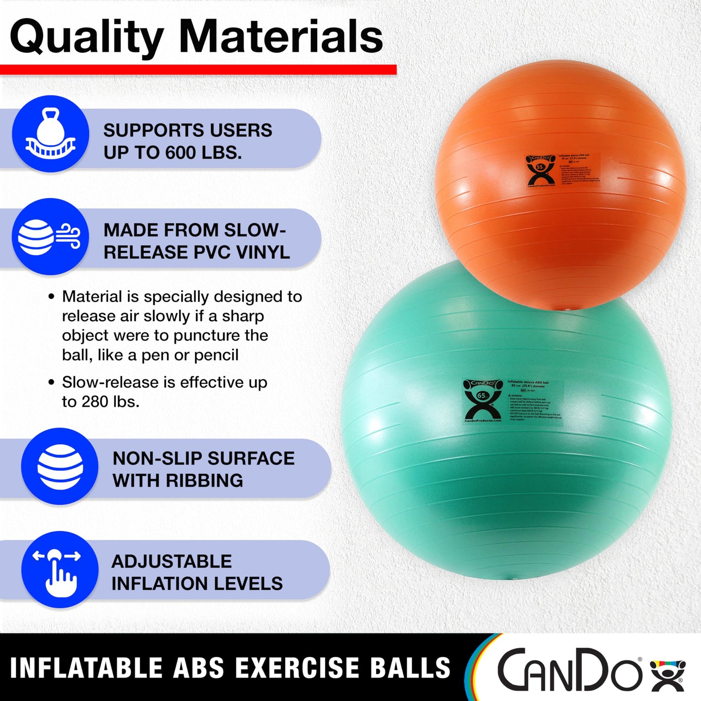 CanDo Inflatable Exercise Ball - Yellow 17.7", Durable Extra Thick Non-Slip Stability Ball for Core Workouts, Yoga, Pilates, Active Seating, Physical Therapy, Pregnancy, Home Gym, Flexibility