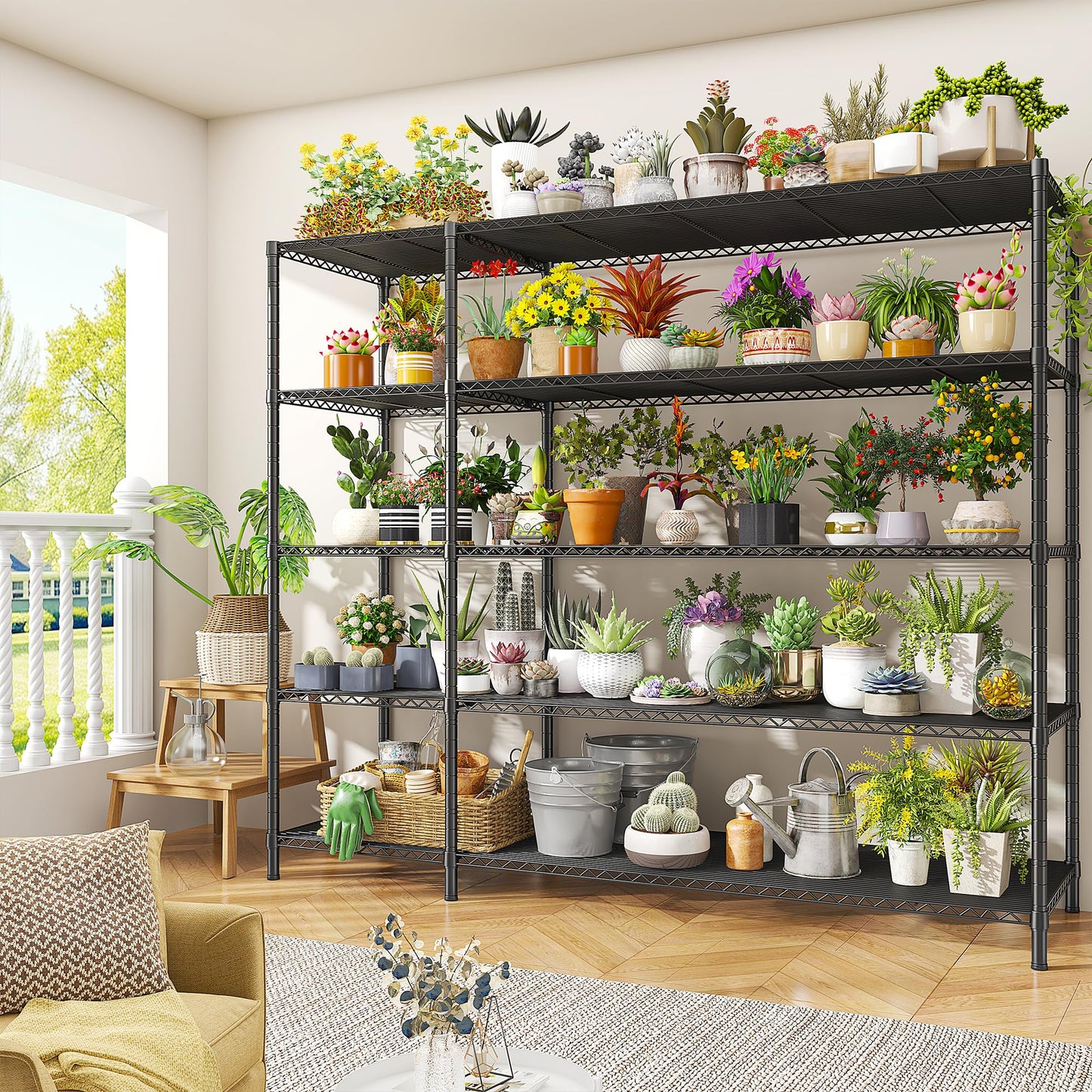 Romorgniz 70.8H Wire Shelving Rack, 5Tier Metal Shelving Unit,1200LBS Heavy Duty Storage Shelves,Adjustable Pantry Shelves, Metal Shelf and Storage Rack,Industrial Shelving 52.36W x13.78Dx70.8H,2PCS