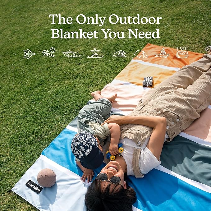 Nomadix Festival Blanket - Perfect for Picnics, Camping, & Lawn Seating - Plush Top & Water Resistant Base - Made with Post Consumer Recycled Materials - Stripes Retro - 60:x 72"